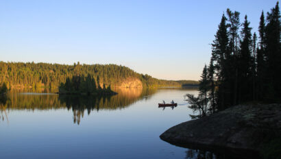 canoe on a calm lake.