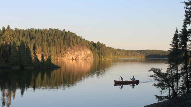 canoe on a lake.