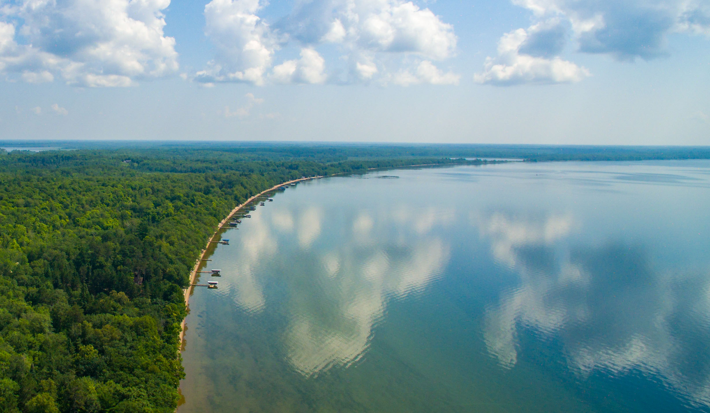 aerial shot of lake shore.