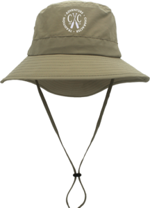 A tan bucket hat with a Camp Chippewa logo. 