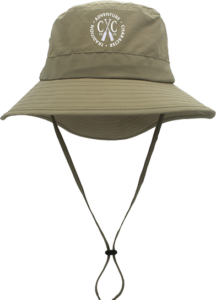 A tan bucket hat with a Camp Chippewa logo. 