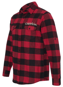 A red and black plaid long sleeve shirt. 