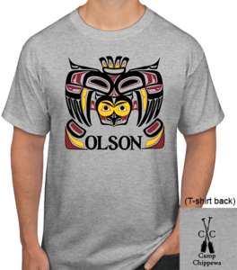 Grey t-shirt with olson design. 