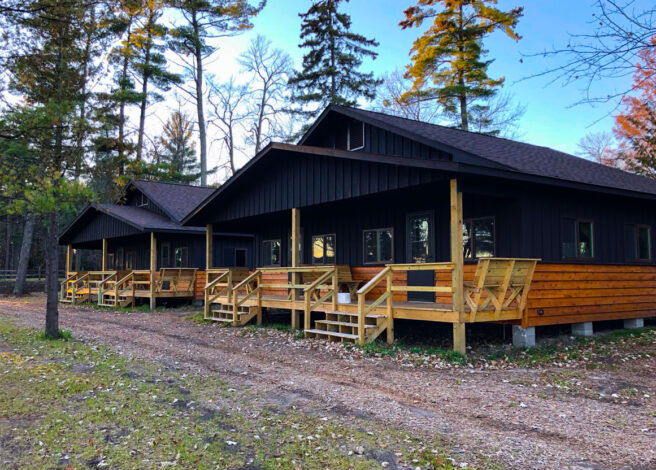 black cabins outdoors.