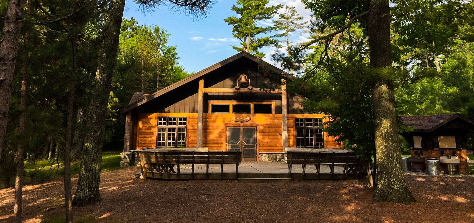 large cabin in the woods.