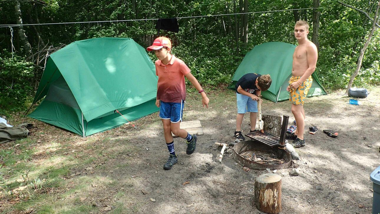 campers setting up their campsite.