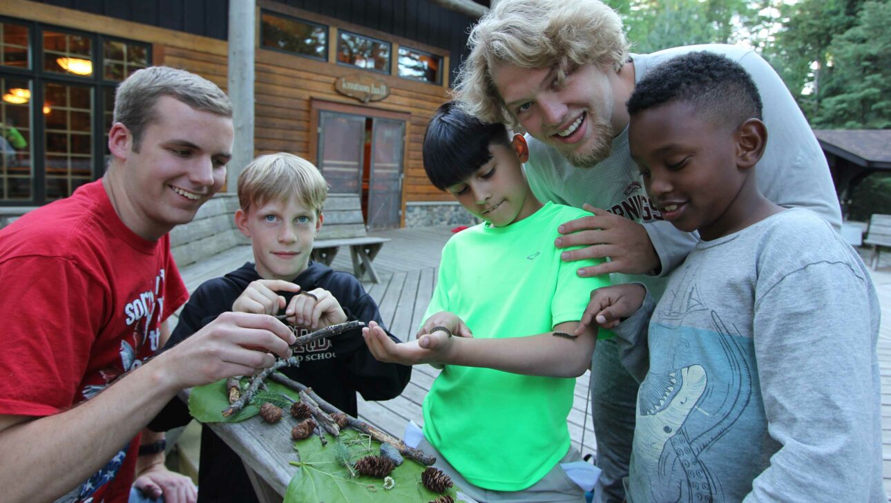 nature class with catepillars and pinecones.