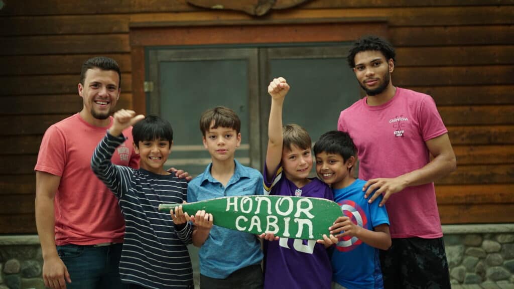 campers celebrating honor cabin.