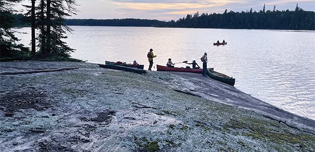 leaving campsite on Eva Lake; English River Trip 2023