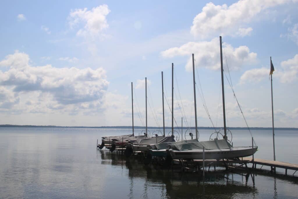 Beautiful sail boats docked on Cass Lake at Camp Chippewa.