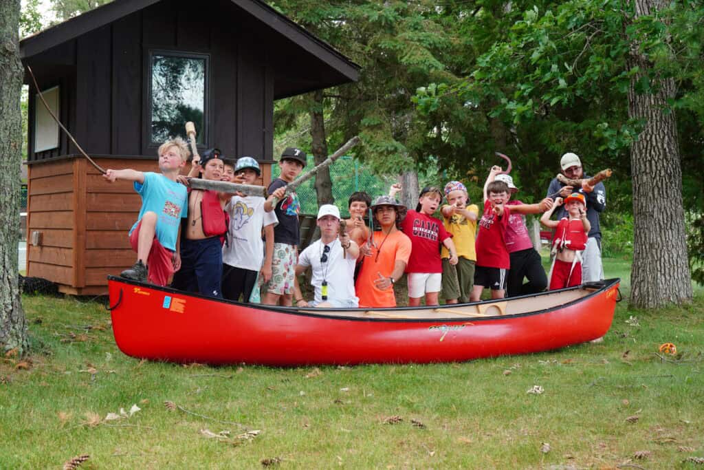 a group of campers ready for a camp-wide game